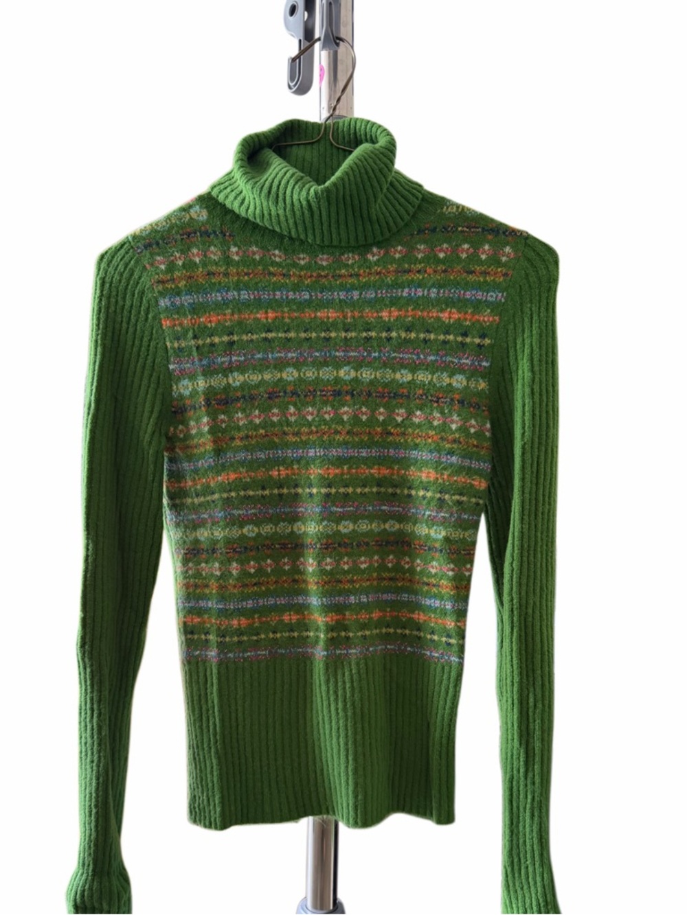 Energie Green Fair Isle Turtleneck Sweater